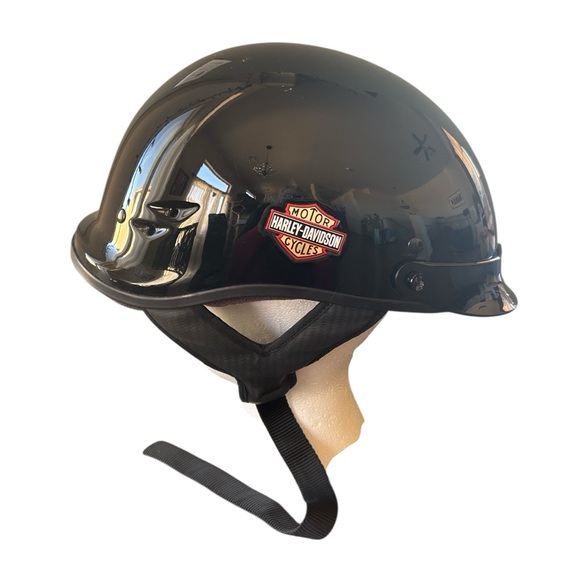 Harley Davidson Shorty Black Gloss Motorcycle Half Helmet DOT Size Small - Picture 2 of 9